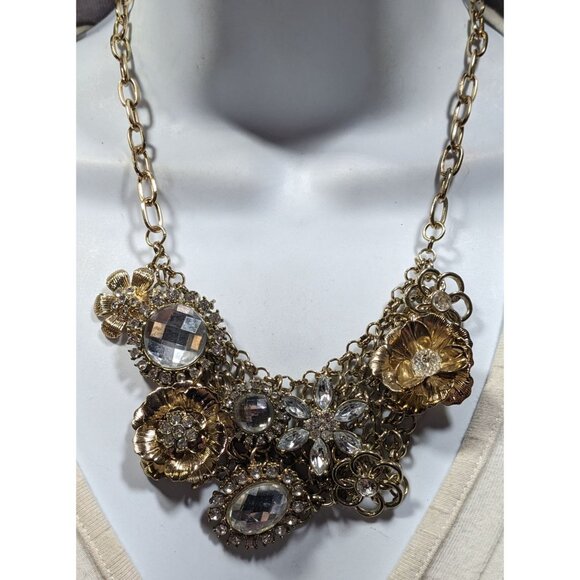 Vintage Fairycore Glam Gemmed Floral Statement Neckalce - Picture 4 of 5